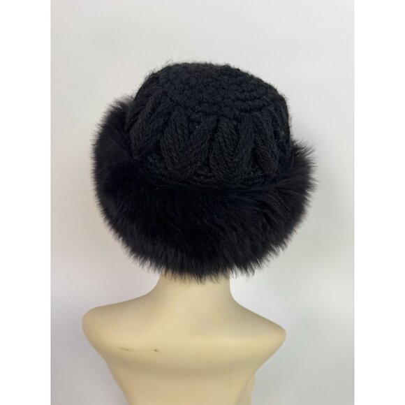 Vintage Neiman Black Fuzzy Hat 55% Wool 45% Acrylic Made In Italy Womens Winter main image 11